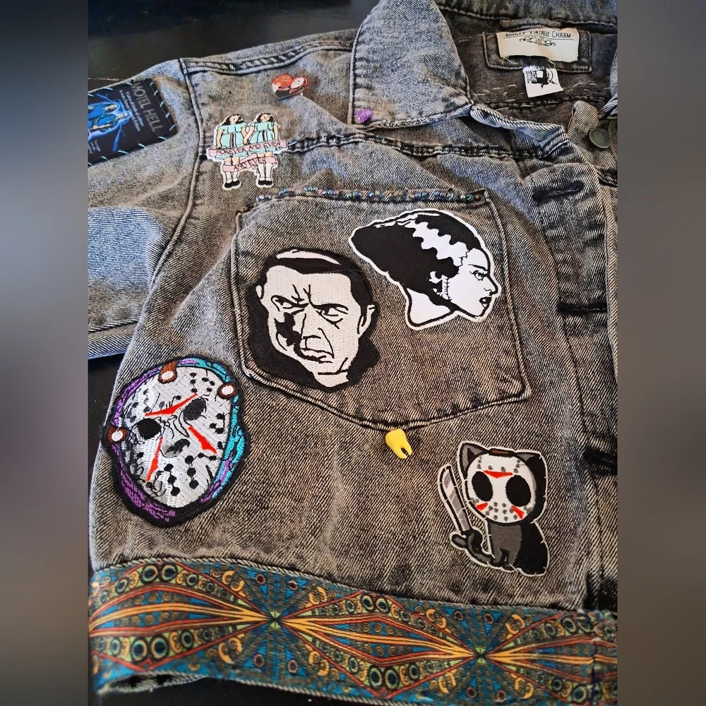 Custom RAGE Horror Cropped Grey Denim Jacket! OOAK Unique Fandom Wear! Friday 13 - Picture 6 of 16